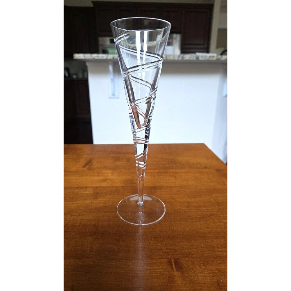 Optic Swirl Hollow Stem Crystal Champagne Flutes Glass 11” Vintage